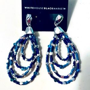 White House Black Market Pretty Blingy Blue & Silver Dangle Earrings-New